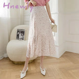 Hnewly New Summer Skirts Female Elegant French Style Ruffled Fishtail A-Line High Waist Adjustable
