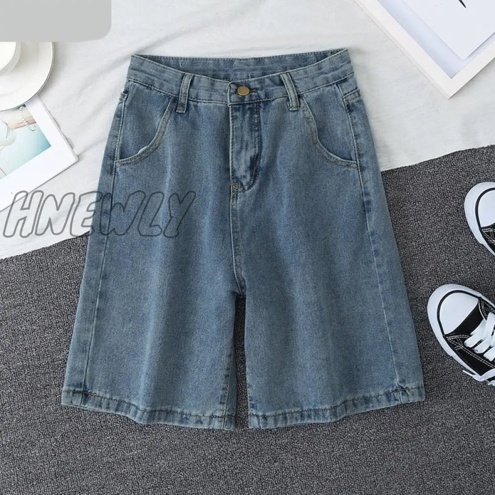 Hnewly New Summer Women High Waist Blue Wide Leg Denim Shorts Casual Female Solid Streetwear