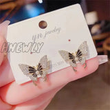 Hnewly New Sweet Bow Earrings Shiny Zircon Inlaid Stud Personality Trendy For Women Party Jewelry