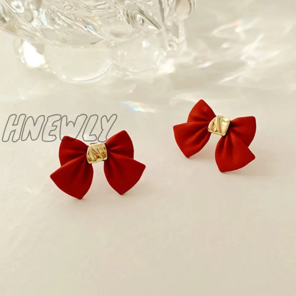 Hnewly New Sweet Bow Earrings Shiny Zircon Inlaid Stud Personality Trendy For Women Party Jewelry