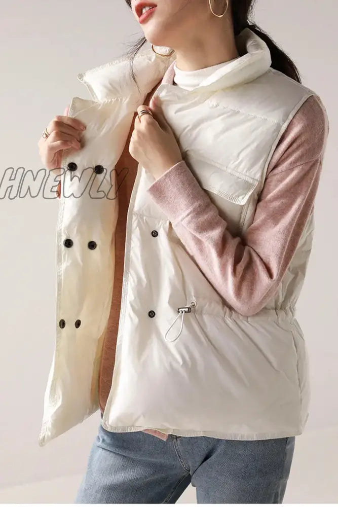 Hnewly New White Duck Down Vest Coat Sleeveless Light Women Bodywarm Windproof Lightweight Warm