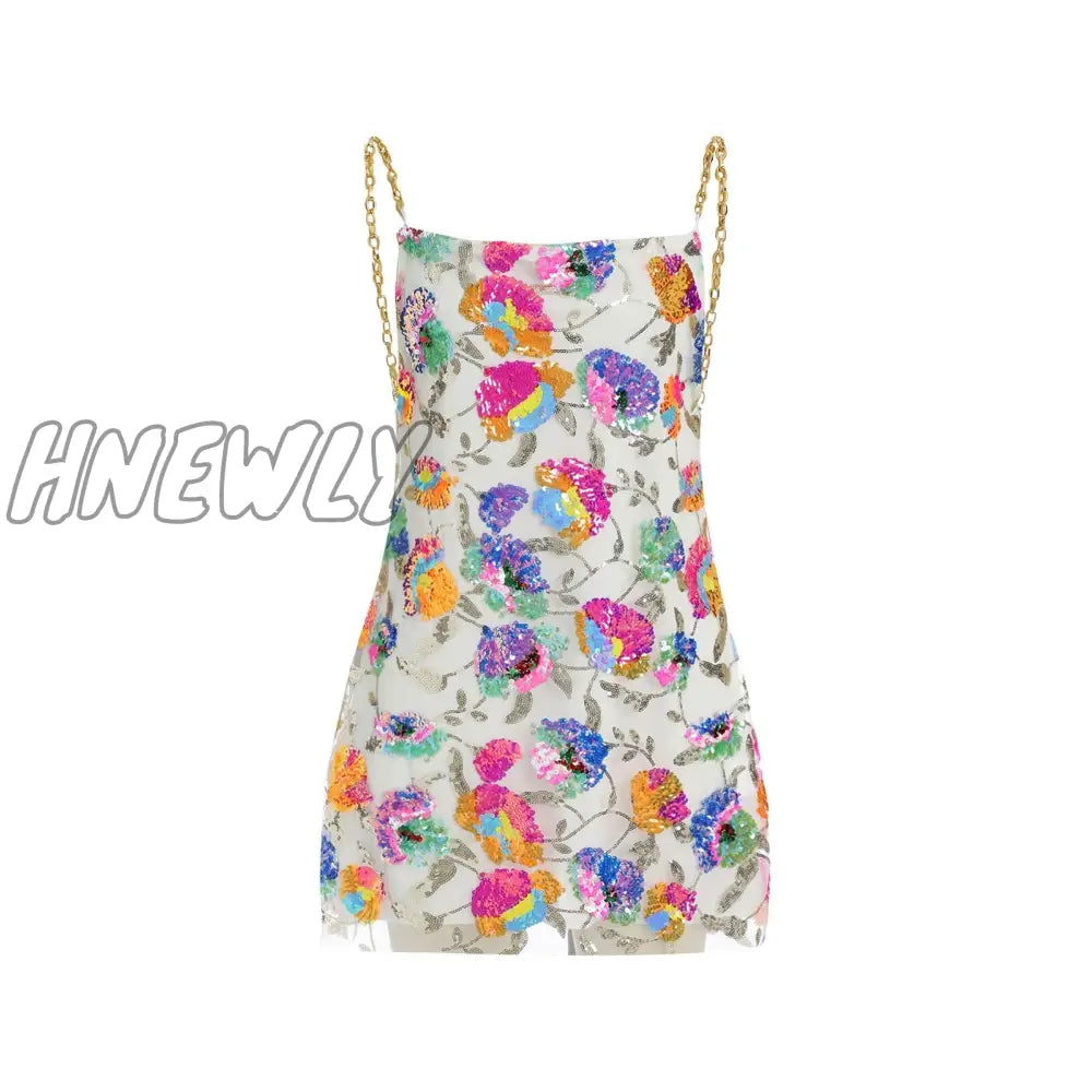 Hnewly New Women Backless Elegant Dress Sleeveless Deep V Neck High-Waist Sequined Casual Street