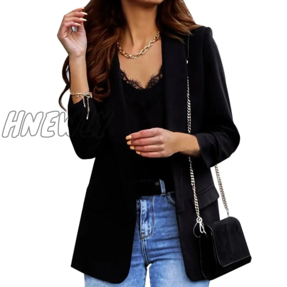 Hnewly New Women Elegant Loose Blazer Jackets Office Ladies Blazers Workwear Fashion Long Sleeve