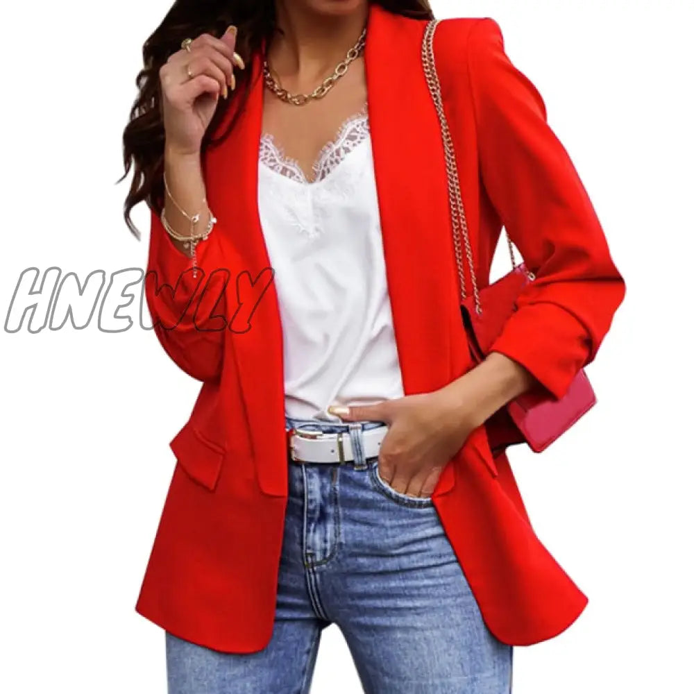 Hnewly New Women Elegant Loose Blazer Jackets Office Ladies Blazers Workwear Fashion Long Sleeve