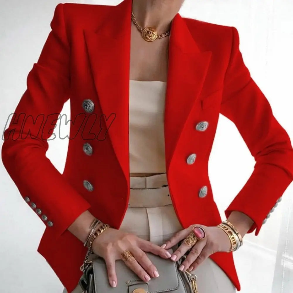 Hnewly New Women Elegant Loose Blazer Jackets Office Ladies Blazers Workwear Fashion Long Sleeve