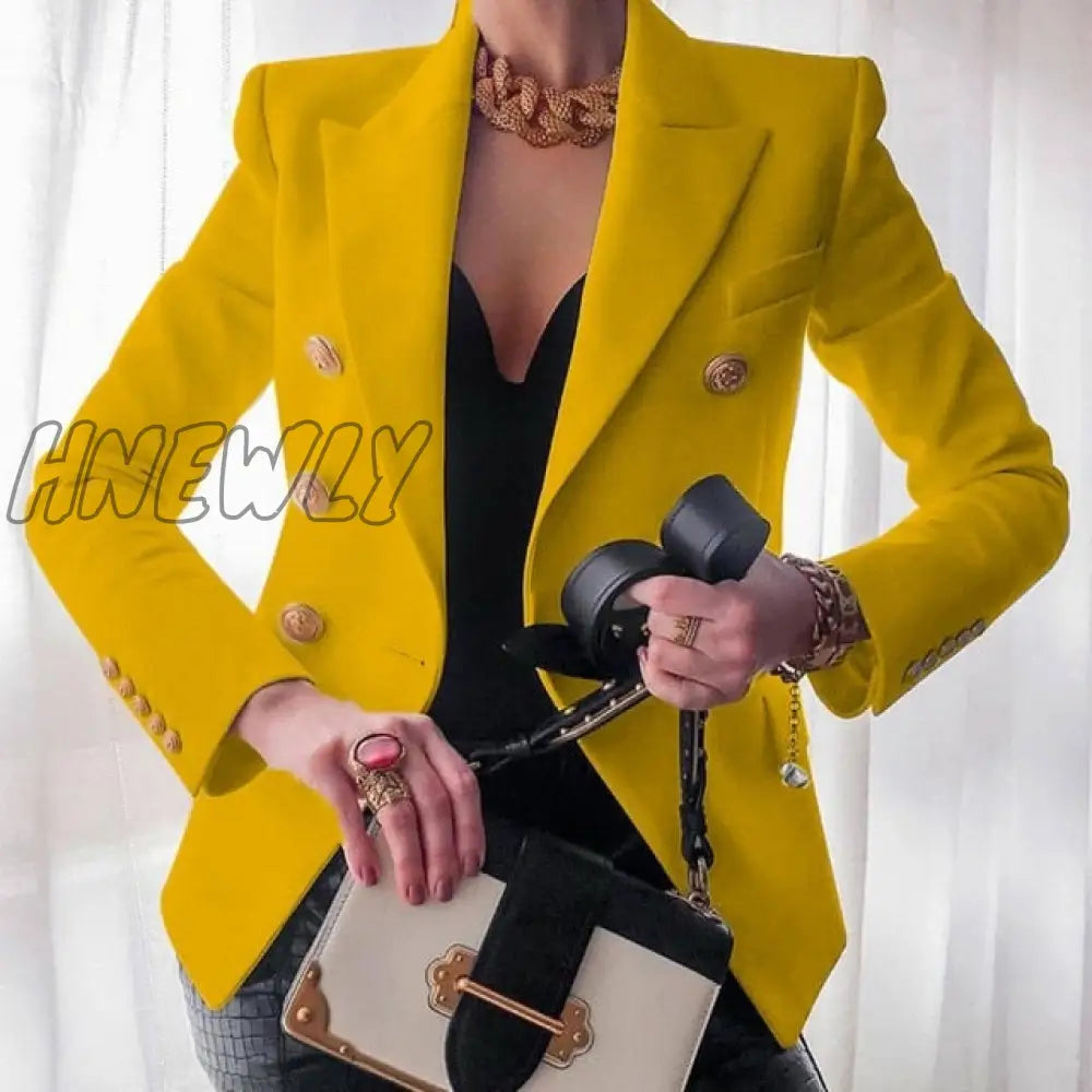 Hnewly New Women Elegant Loose Blazer Jackets Office Ladies Blazers Workwear Fashion Long Sleeve