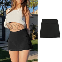 Hnewly New Women High Waist Black Mini Tennis Skirt With Shorts Harajuku A - Line Slim Skort
