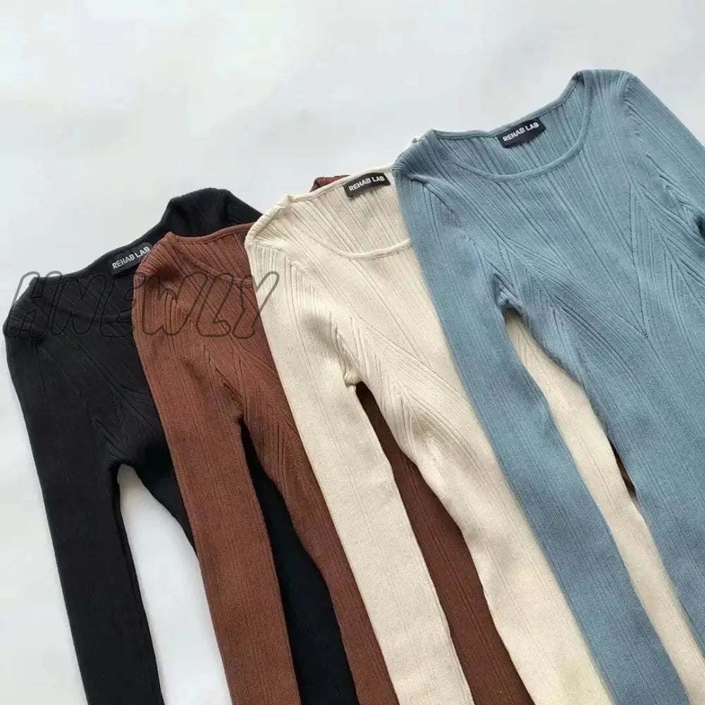 Hnewly New Women Long Sleeve O-Neck Knitted Dress Stretchable Slim 4 Colors Autumn Winter Round