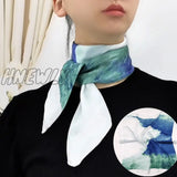 Hnewly New Women Silk Scarf Square Headband Foulard Lady Shawls Wraps Print Office Small Neck