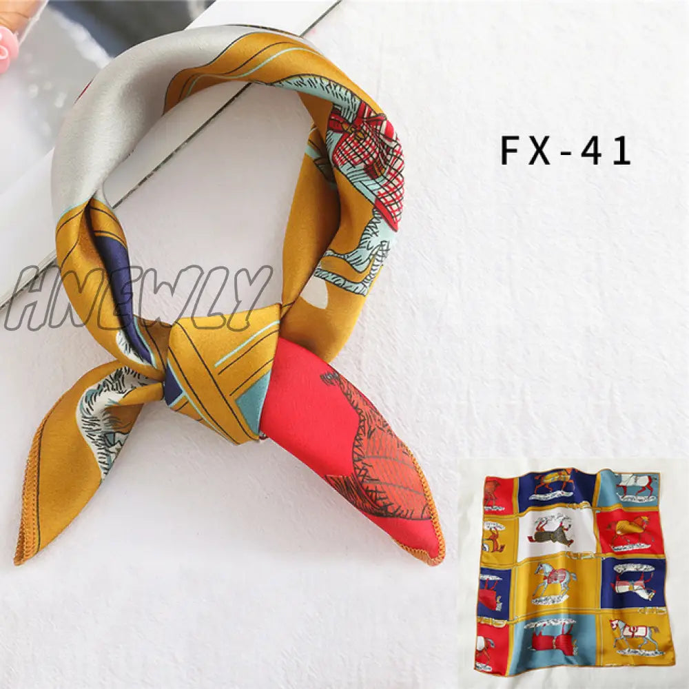Hnewly New Women Silk Scarf Square Headband Foulard Lady Shawls Wraps Print Office Small Neck