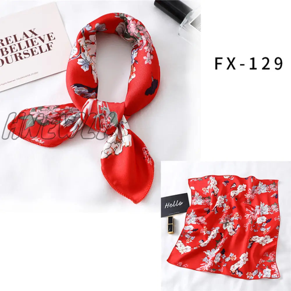 Hnewly New Women Silk Scarf Square Headband Foulard Lady Shawls Wraps Print Office Small Neck