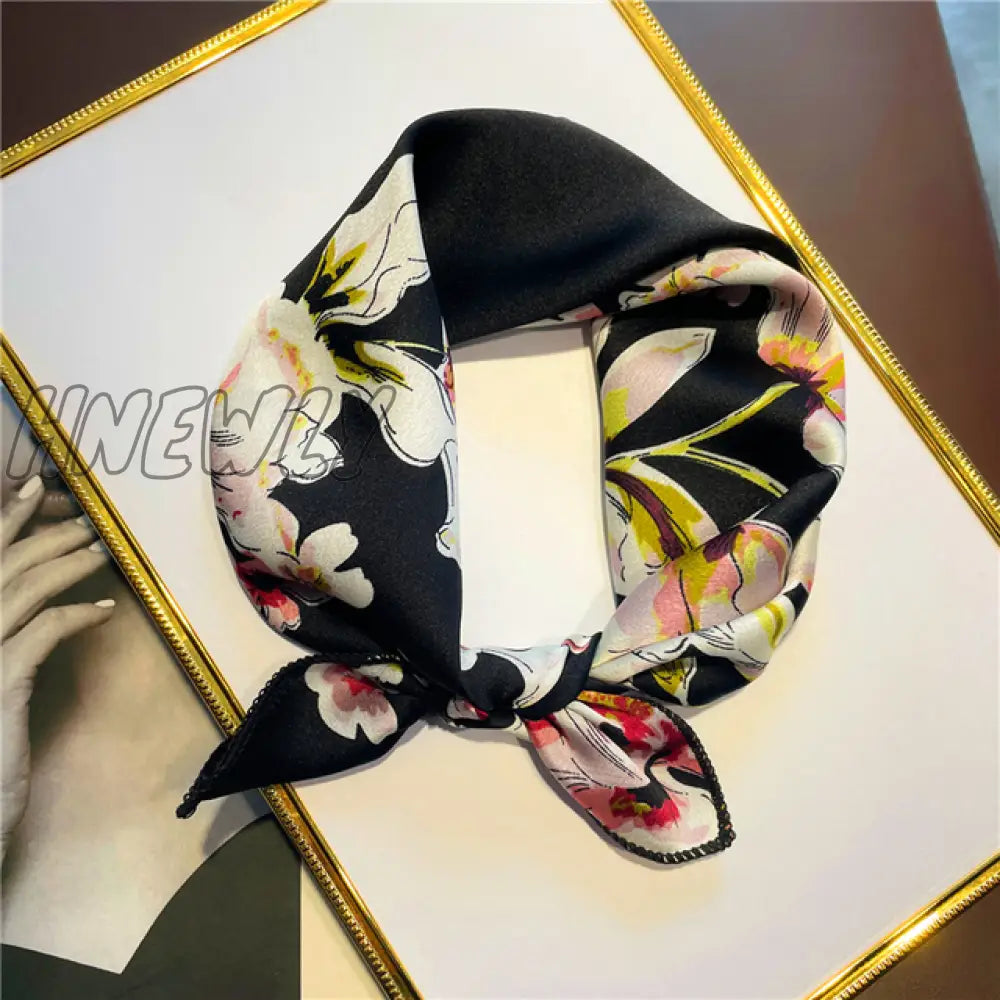 Hnewly New Women Silk Scarf Square Headband Foulard Lady Shawls Wraps Print Office Small Neck