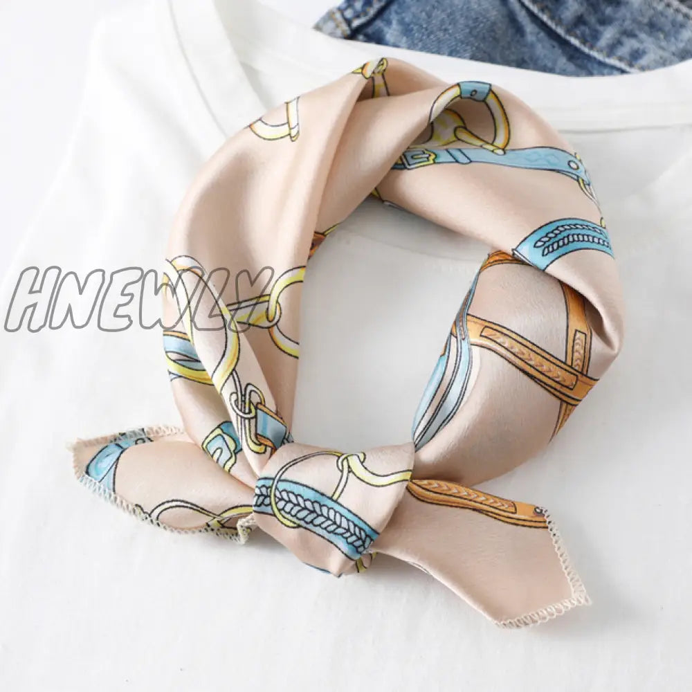 Hnewly New Women Silk Scarf Square Headband Foulard Lady Shawls Wraps Print Office Small Neck