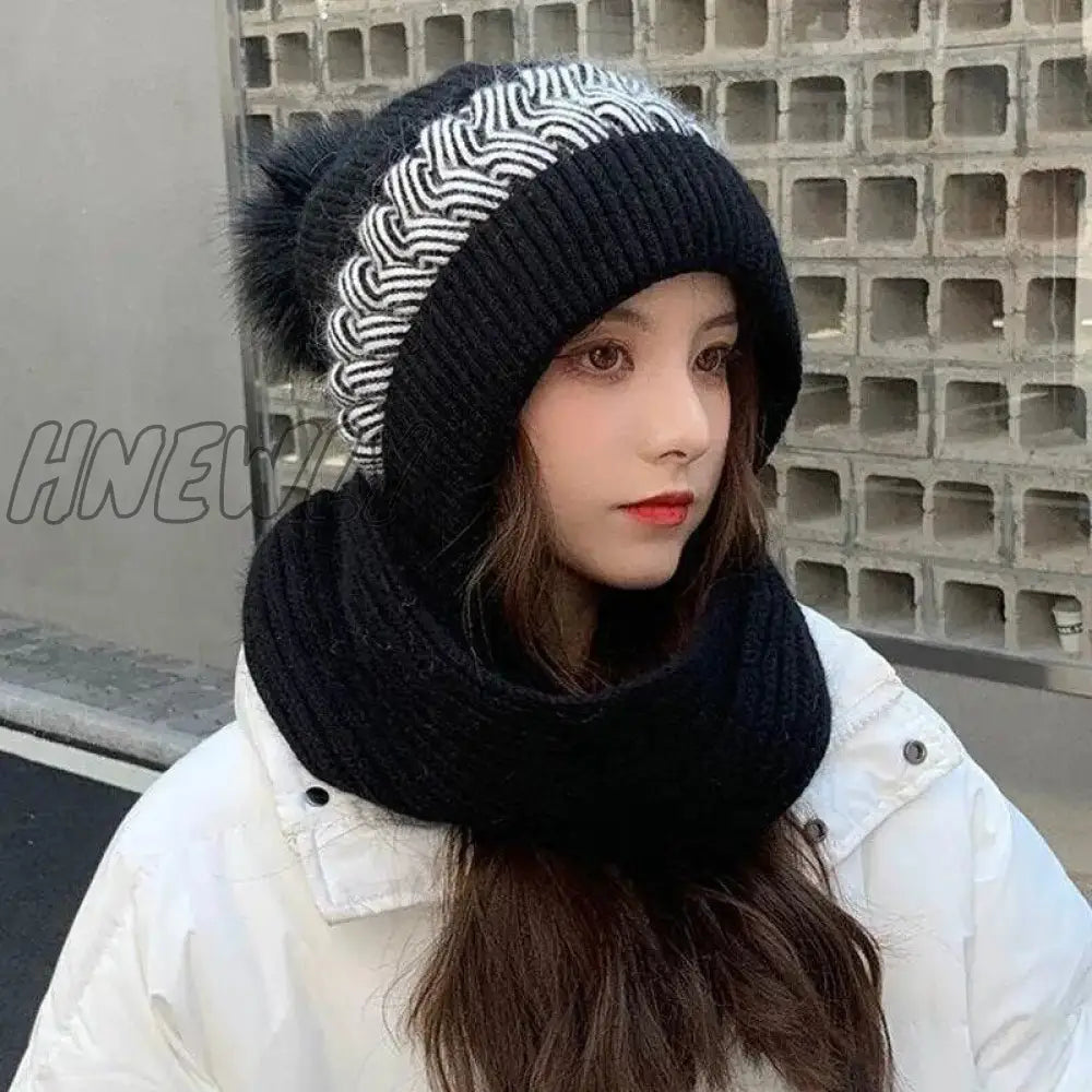 Hnewly New Women Winter Warm Beanies Hat Scarf Set Breathable Rabbit Hair Blend Knitted For Warm