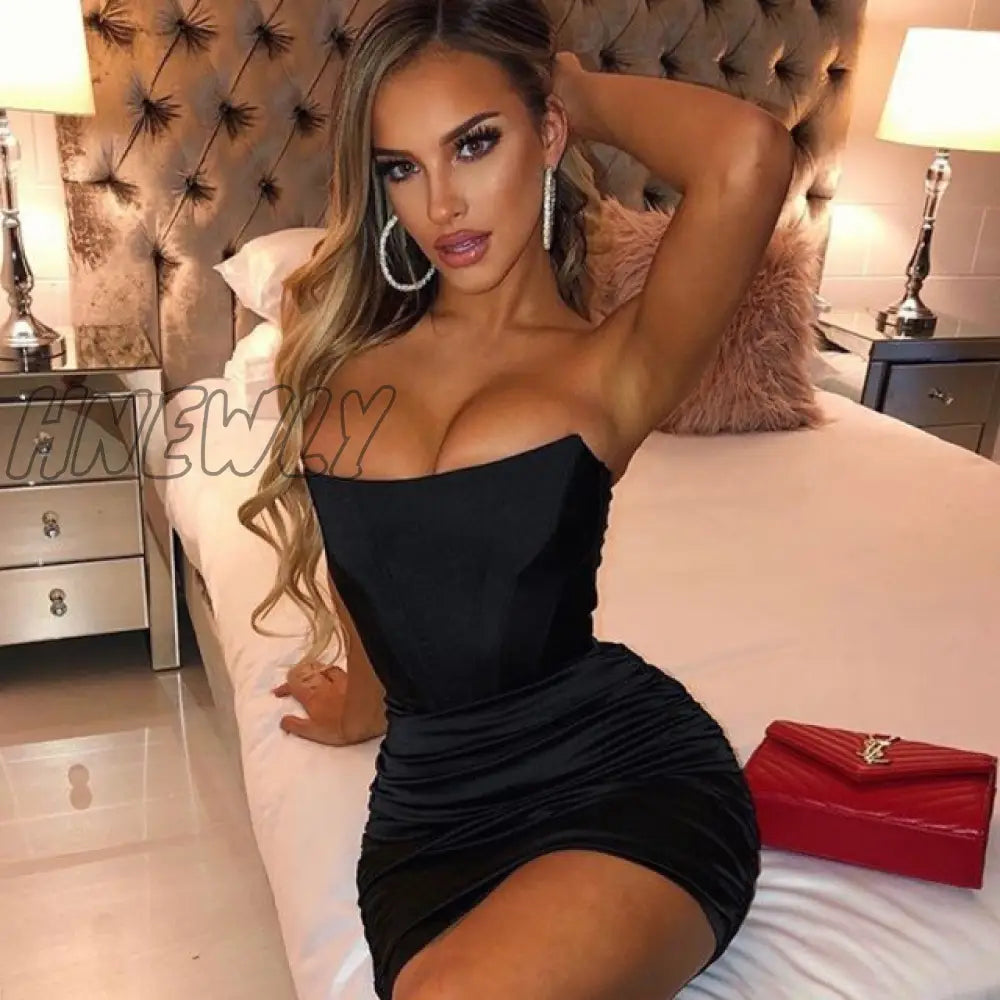 Hnewly Night Club Party Woman Dress Sexy Bodycon Glitter Strapless Mini Dresses Summer Elegant