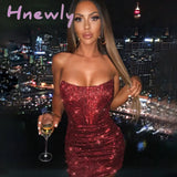 Hnewly Night Club Party Woman Dress Sexy Bodycon Glitter Strapless Mini Dresses Summer Elegant