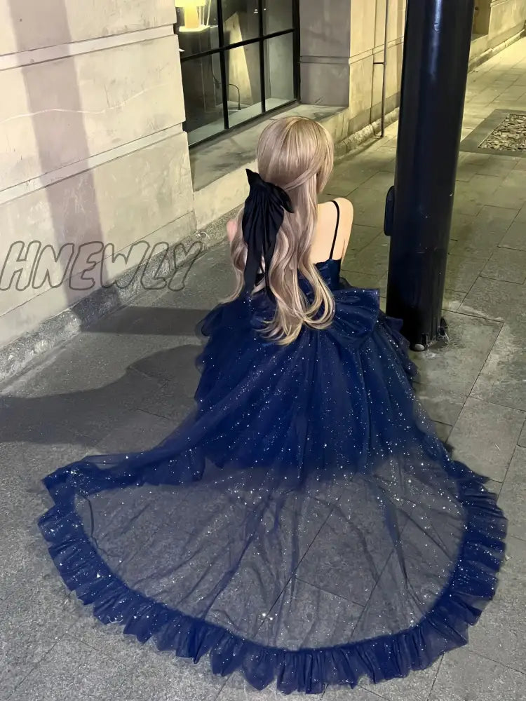 Hnewly North Star Light Dress Sky Blue Skirt Sparkling Cos Lolita Evening Princess Vintage Slightly