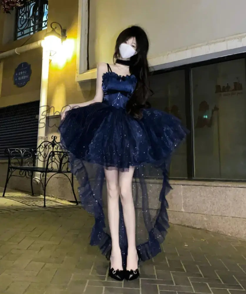 Hnewly North Star Light Dress Sky Blue Skirt Sparkling Cos Lolita Evening Princess Vintage Slightly