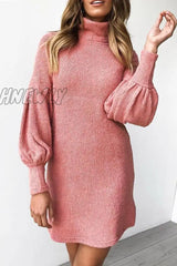 Hnewly - O Neck Autumn Sexy Dress(3 Colors) S / Pink Dress