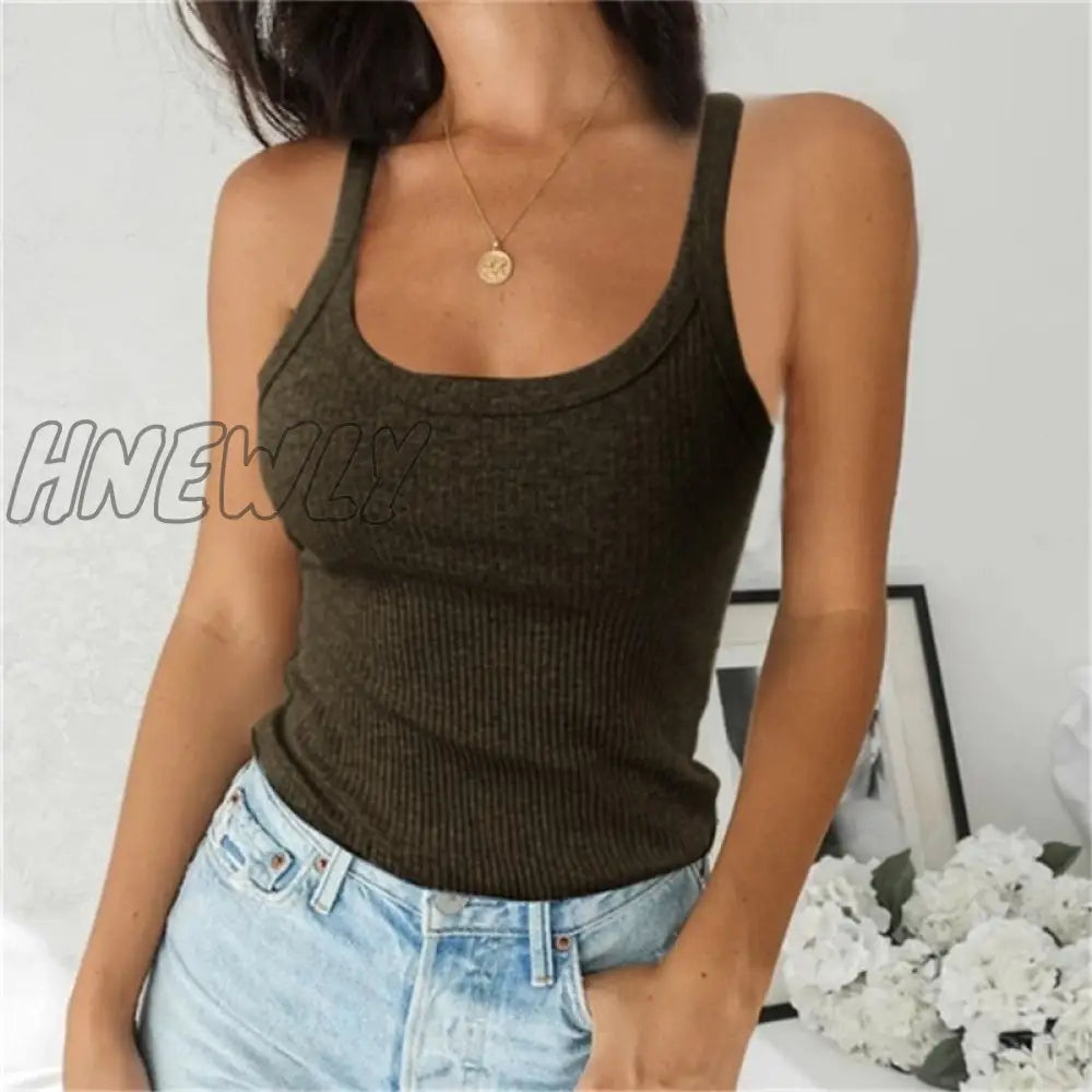 Hnewly O Neck Summer Knit Top Sleeveless Women Sexy Basic T Shirt White Off Shoulder Ribbed Black