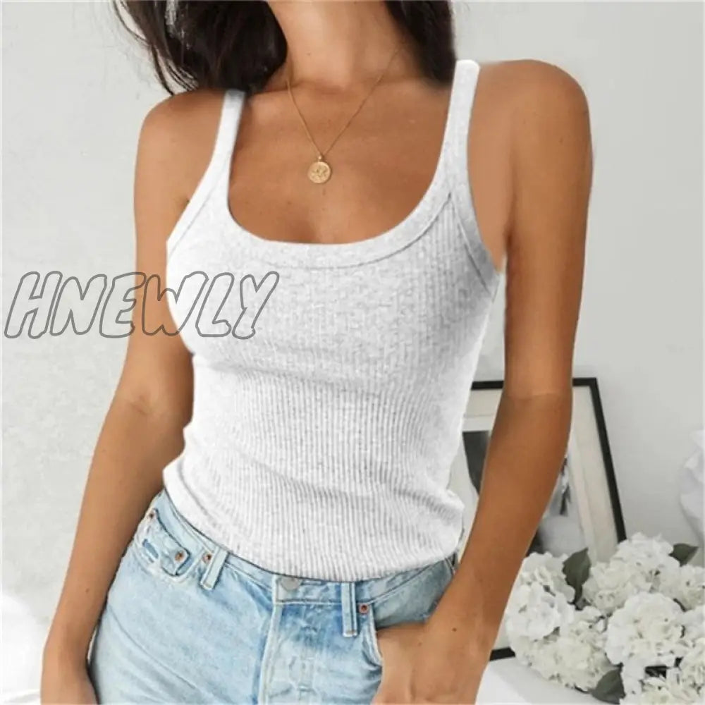Hnewly O Neck Summer Knit Top Sleeveless Women Sexy Basic T Shirt White Off Shoulder Ribbed Black