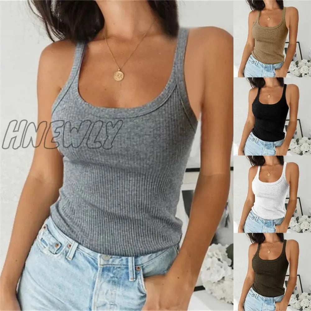 Hnewly O Neck Summer Knit Top Sleeveless Women Sexy Basic T Shirt White Off Shoulder Ribbed Black
