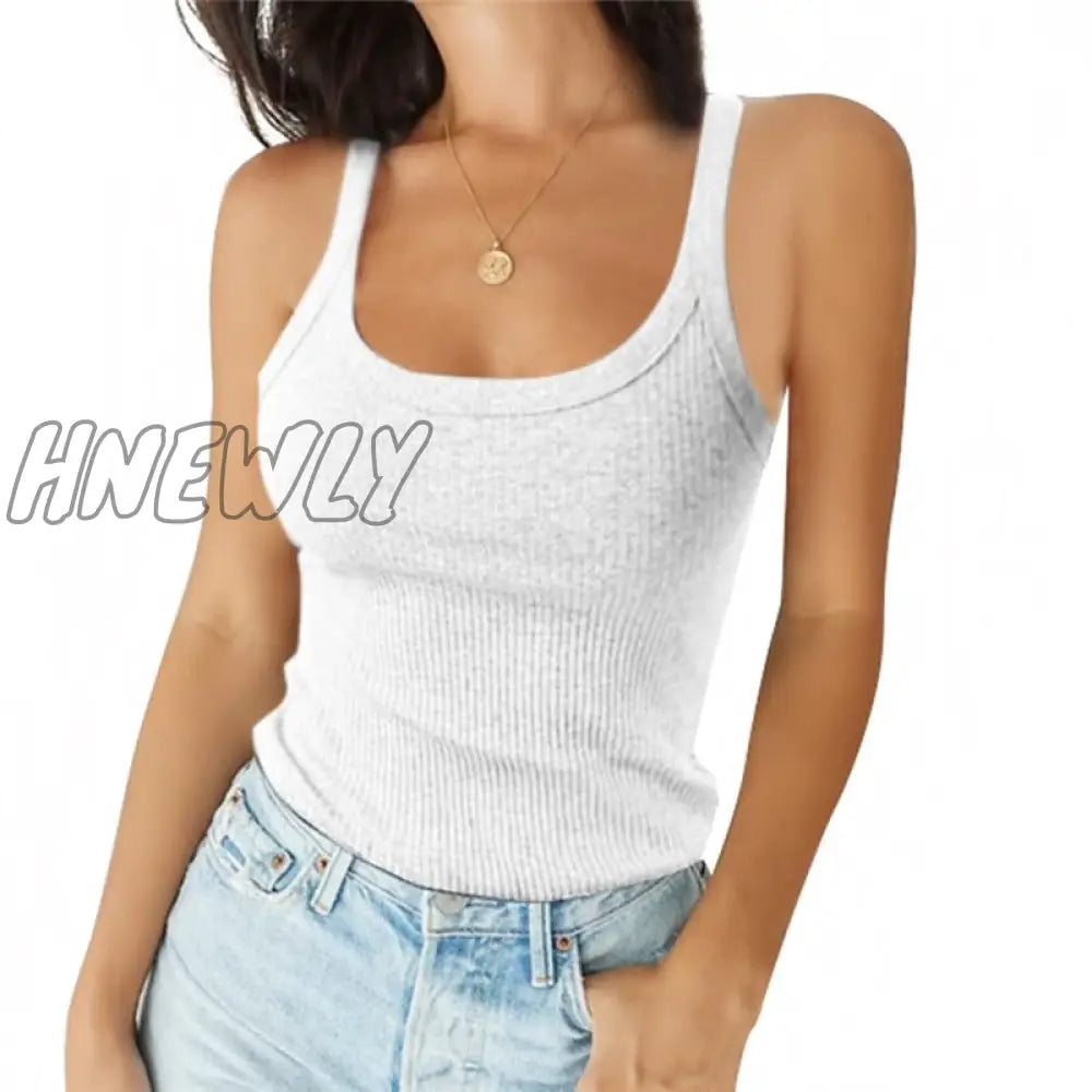Hnewly O Neck Summer Knit Top Sleeveless Women Sexy Basic T Shirt White Off Shoulder Ribbed Black