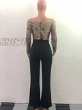 Hnewly Off Shoulder Sexy Lace Jumpsuit Summer Fashion Clothing Wide Leg Long Sleeve Elegant Bodycon