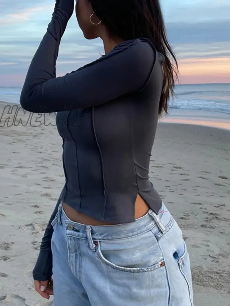 Hnewly Off-The-Shoulder Long Sleeve T-Shirt Women Fall Spring Casual Party Street Tops Solid Base