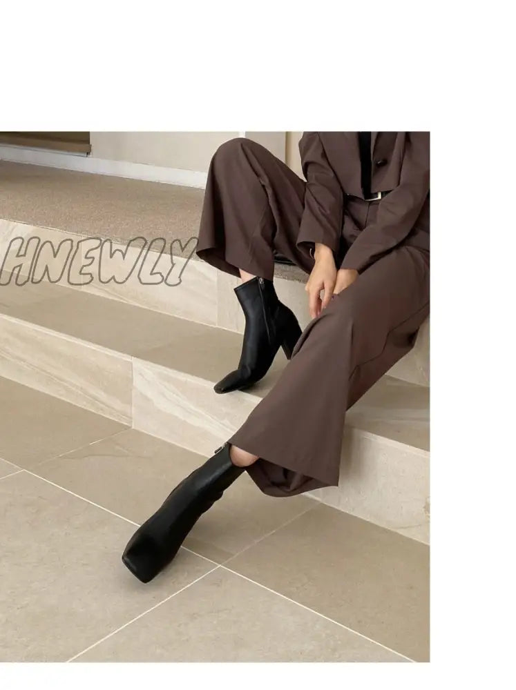 Hnewly Office Lady Blazer Suits Vintage Two Piece Set Women Long Sleeve Short + High Waist Wide Leg