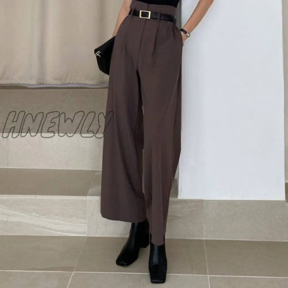 Hnewly Office Lady Blazer Suits Vintage Two Piece Set Women Long Sleeve Short + High Waist Wide Leg