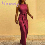 Hnewly Office Lady Sexy Sleeveless Sequin Romper Jumpsuit Women Backless Long Pants Club Glitter