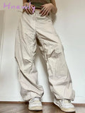 Hnewly Oversized Solid Joggers Tech Pants High Waist Streetwear Fashion Brown Baggy Trousers Y2K Casual Vintage Clothes