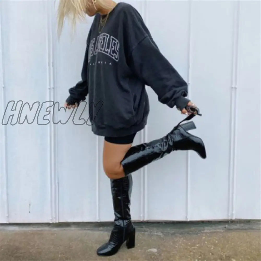Hnewly Oversized Sweatshirt Women Crewneck Pullover Spring Long Sleeve Letter Clothes For Casual