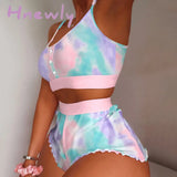 Hnewly Pajamas For Women Women’s 2 Pieces Kawaii Strawberry Print Frill Hem Cami Pajama Set