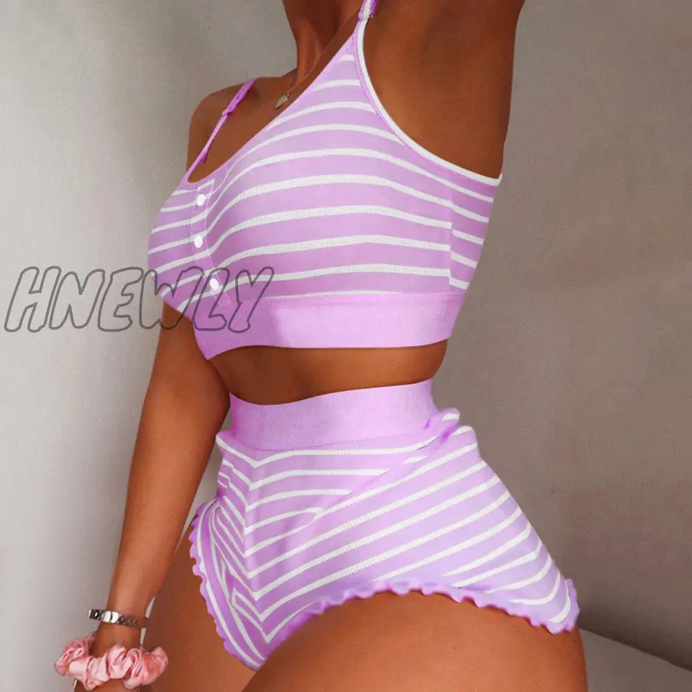 Hnewly Pajamas For Women Women’s 2 Pieces Kawaii Strawberry Print Frill Hem Cami Pajama Set