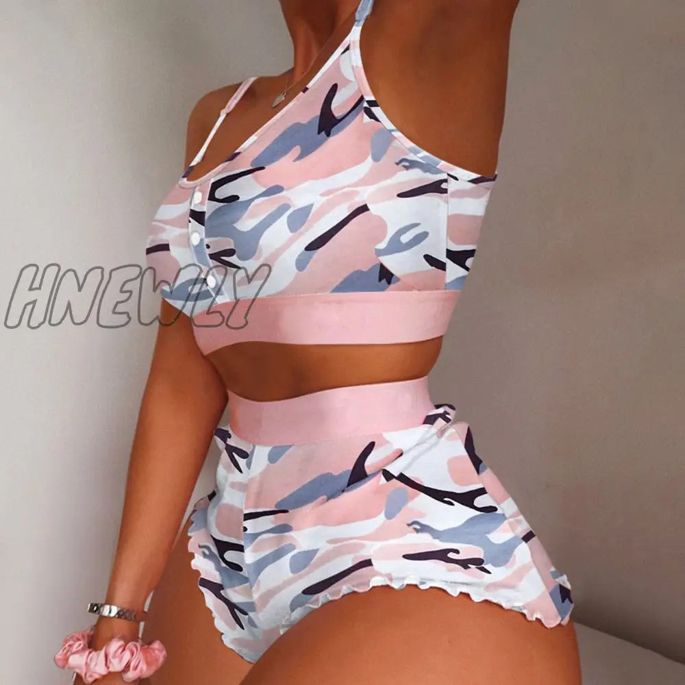 Hnewly Pajamas For Women Women’s 2 Pieces Kawaii Strawberry Print Frill Hem Cami Pajama Set