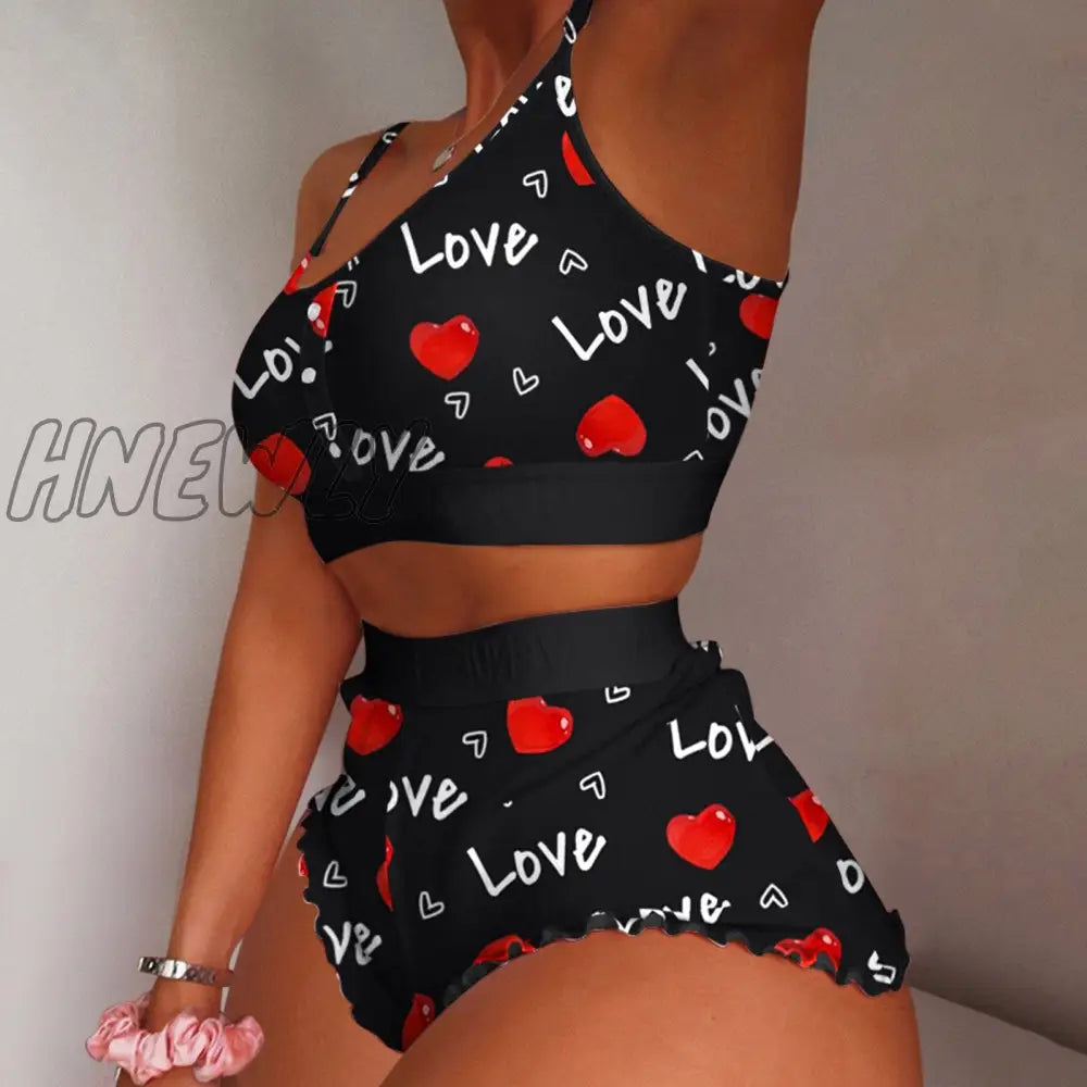 Hnewly Pajamas For Women Women’s 2 Pieces Kawaii Strawberry Print Frill Hem Cami Pajama Set