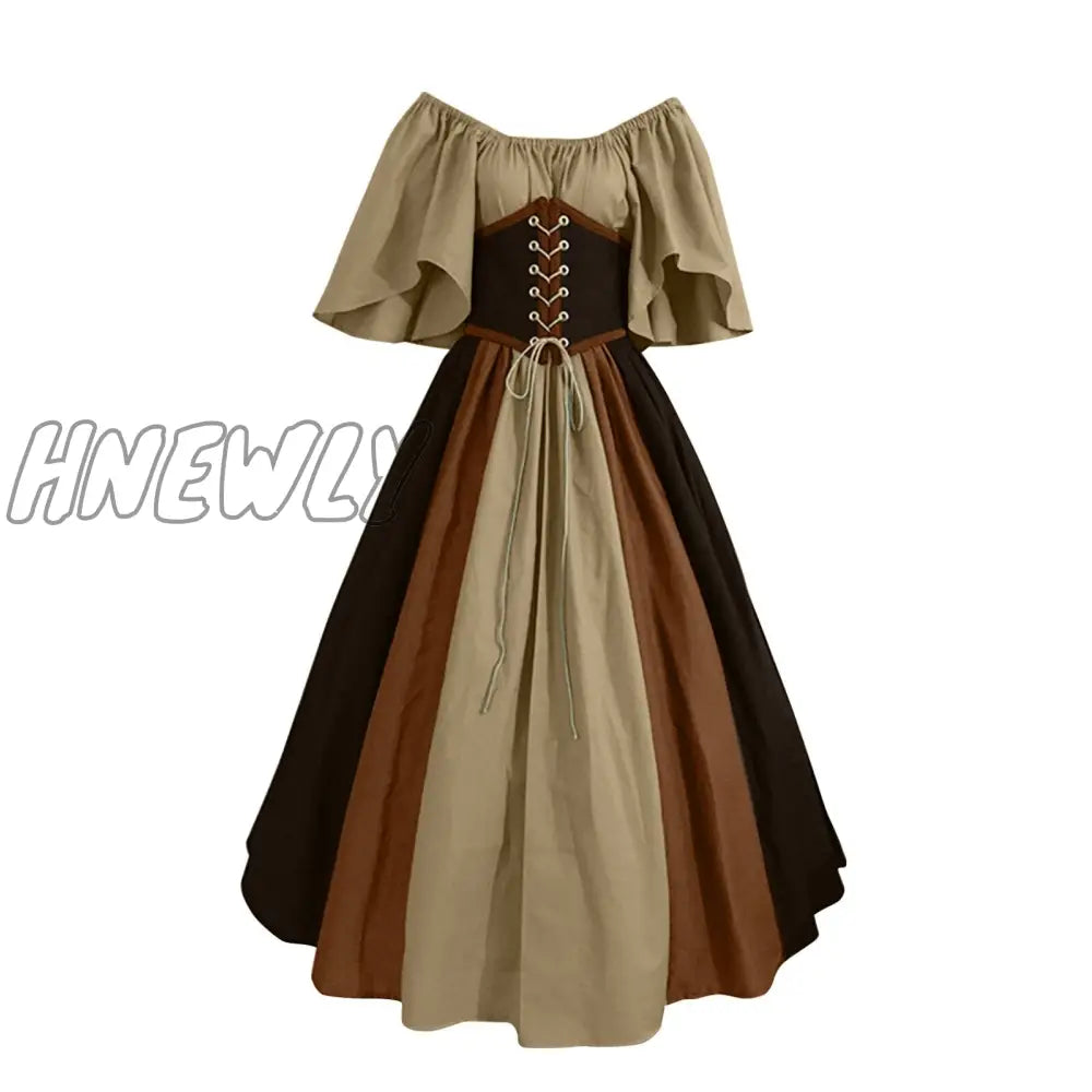 Hnewly Palace Medieval Costume Women Christmas Dress Vintage Victoria Lace Up Carnival Party Long