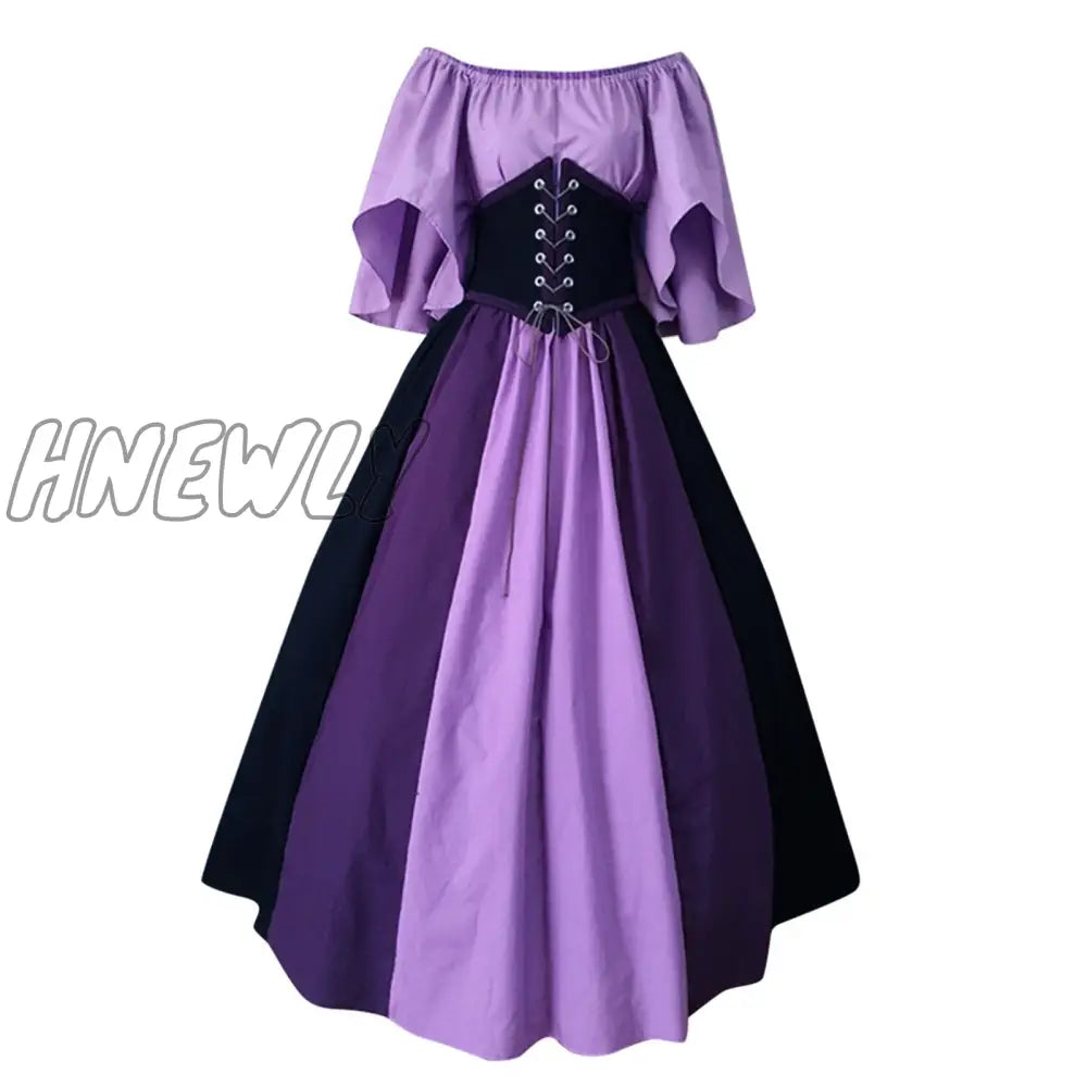 Hnewly Palace Medieval Costume Women Christmas Dress Vintage Victoria Lace Up Carnival Party Long