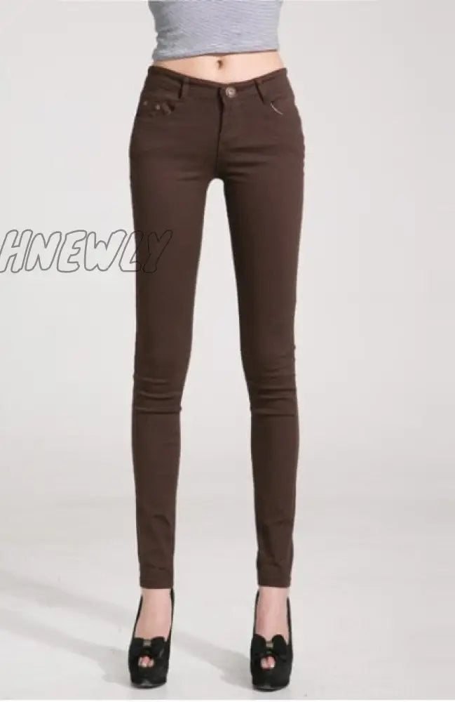 Hnewly Pants Women Elastic Pencil Jeans Candy Colored Mid Waist Zipper Slim Fit Skinny Full Length