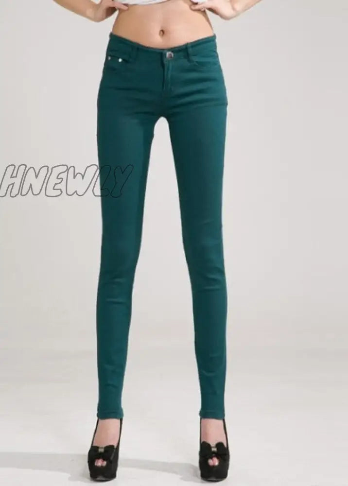 Hnewly Pants Women Elastic Pencil Jeans Candy Colored Mid Waist Zipper Slim Fit Skinny Full Length
