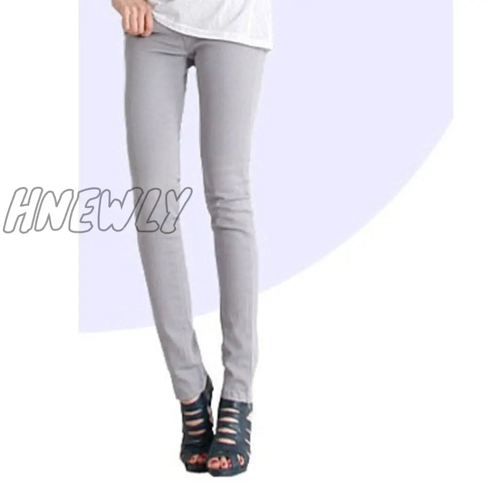 Hnewly Pants Women Elastic Pencil Jeans Candy Colored Mid Waist Zipper Slim Fit Skinny Full Length