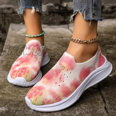 Hnewly - Pink Casual Sportswear Daily Patchwork Tie-Dye Round Mesh Breathable Comfortable Out Door