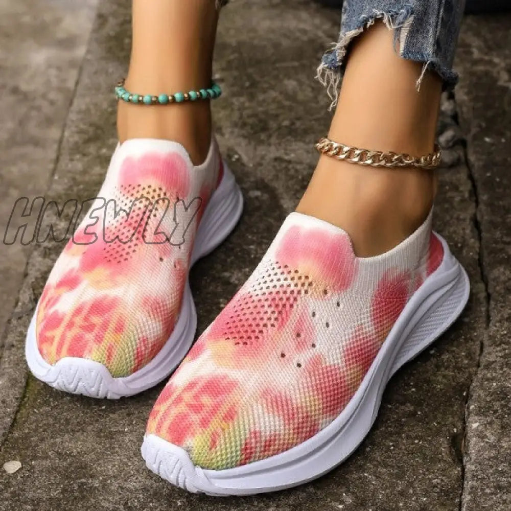 Hnewly - Pink Casual Sportswear Daily Patchwork Tie-Dye Round Mesh Breathable Comfortable Out Door