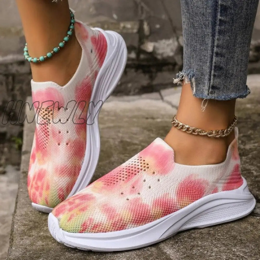 Hnewly - Pink Casual Sportswear Daily Patchwork Tie-Dye Round Mesh Breathable Comfortable Out Door