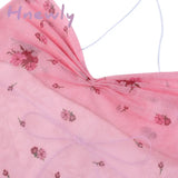 Hnewly Pink Cute Mesh Halter Tops Women Flower Print Y2K Aesthetic Kawaii Clothes Sleeveless