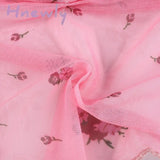 Hnewly Pink Cute Mesh Halter Tops Women Flower Print Y2K Aesthetic Kawaii Clothes Sleeveless