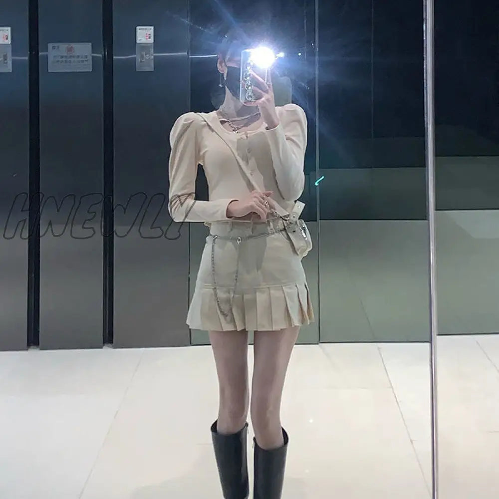 Hnewly Pink Denim Skirt Women Korean Fashion Streetwear Sexy Cute High Waist Slim Patchwork Pleated