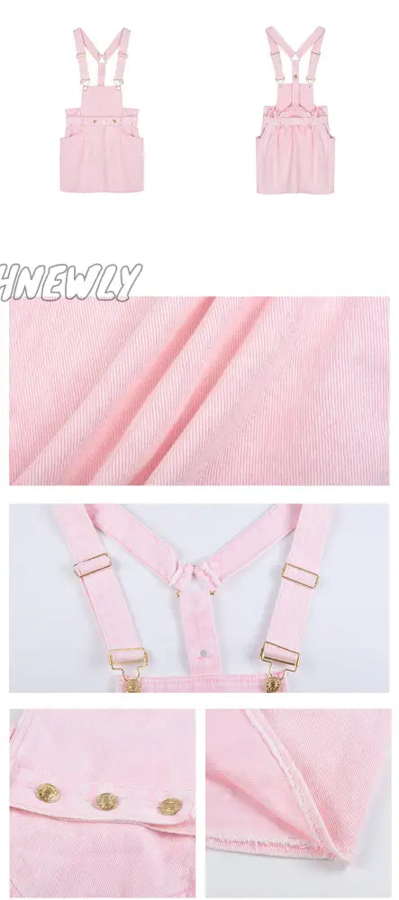 Hnewly Pink Dresses For Women Summer Sleeveless Backless Denim Strap Mini Dress Sweet Girl Y2K